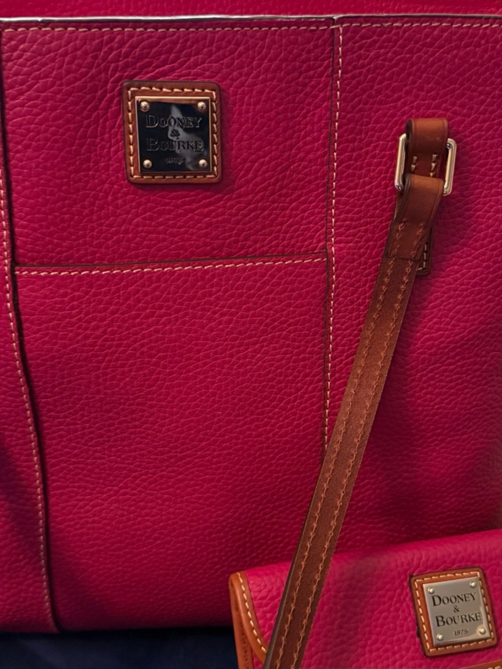 Dooney & Bourke Fuchsia Pebble Leather Tote with Tan Trim